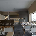 Spacious Bright Restaurant Interior With Large Windows Outside Trees And Neatly Arranged Tables Chairs