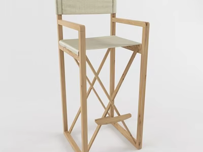 Wooden Bar Stool with Crossed Legs Armrest and Light Linen Upholstery 3d model