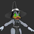 Woman in Witch Hat with Fishnet Outfit Green Eyes and White Gloves