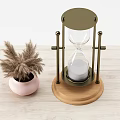 Decorative Ornament Combination With Hourglass Metal Frame Wooden Base And Pink Vase Pampas Grass