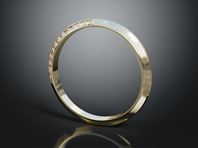 Elegant Gold Ring Featuring Small Diamonds And Shiny Reflective Surface 3d model
