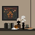 Decorative Ornament Set With Vases Flowers Painting Books Plate Fruit Bowl And Wooden Base