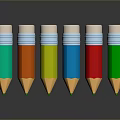 Six Vibrant Colored Pencils With White Caps And Wooden Tips As Household Items