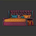 Plush Purple Headboard Bed With Orange Mattress Colorful Pillows And Red Orange Rug