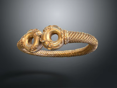 Carved Golden Bracelet With Snake Shaped Design And Braided Texture Ring Decorations 3d model