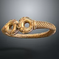 Carved Golden Bracelet With Snake Shaped Design And Braided Texture Ring Decorations