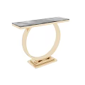 Modern Console Table With Black Top And Metal Circular Base Design