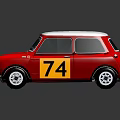 Red Vintage Mini Car Model With White Roof And Yellow Number 74