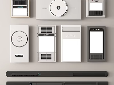 Modern White Gray Household Electrical Appliances Including Ventilation Fans Control Panels And Lighting Fixtures 3d model
