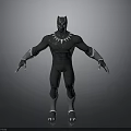 3D Model of Black Panther Character in Black Suit With White Details and Standing Pose