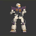 Detailed White And Purple Robot Model Holding Weapon On Black Reflective Surface