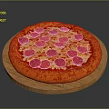 Fresh Pepperoni Pizza With Golden Crust On Wooden Board And Melted Cheese
