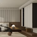Modern Hotel Guest Room Interior With Comfortable Bed Decorative Painting And Wooden Elements