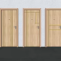 Light Wood Hinged Doors With Linear Patterns On White Wall And Gray Floor 3d model