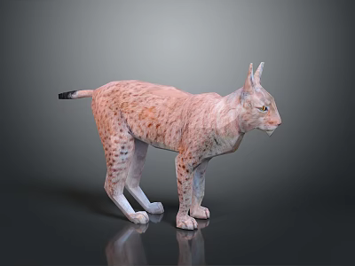 Realistic Spotted Lynx With Pointed Ears Standing On Reflective Gray Surface 3d model
