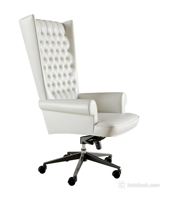 Modern White Leather Office Chair With Tufted High Back And Swivel Base 3d model 