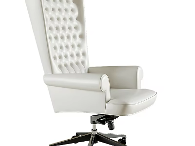Modern White Leather Office Chair With Tufted High Back And Swivel Base 3d model