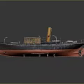 Classic Steamship Model With Wooden Deck Cabin And Yellow Chimney