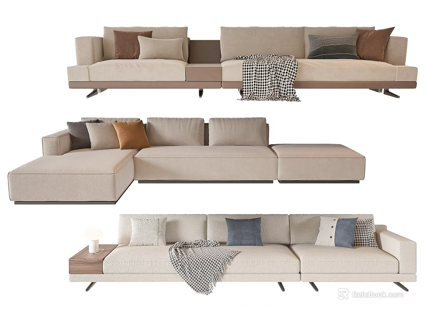 Modern Modular Sectional Sofa Set With Decorative Pillows And Throw Blanket 3d model