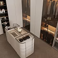 Modern Storage Space Interior With Glass Cabinets Drawers Lighting And Displayed Items