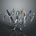 Sleek Futuristic Mechanical Robot With Multiple Limbs And Blue White Wings