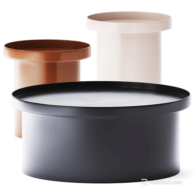 Modern Minimalist Coffee Table With Round Top In Black Brown White Color Options 3d model 