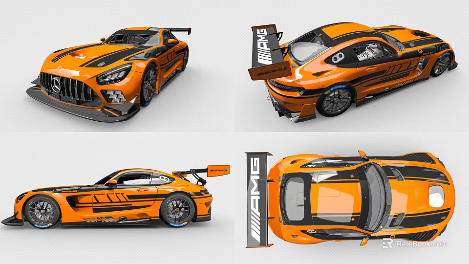 Orange Racing Sports Car Exterior Design With Aerodynamic Spoiler And Multiple Angles Views 3d model 