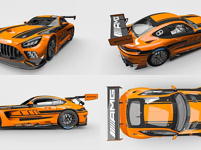 Orange Racing Sports Car Exterior Design With Aerodynamic Spoiler And Multiple Angles Views 3d model