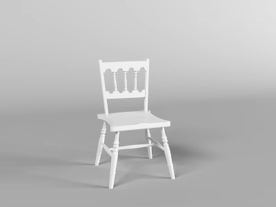 Minimalist White Dining Chair With Slat Back Design And Wooden Leg Structure 3d model