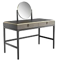 Modern Black and Gold Dressing Table with Round Mirror Two Drawers and Metal Frame