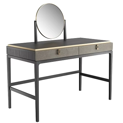 Modern Black and Gold Dressing Table with Round Mirror Two Drawers and Metal Frame 3d model