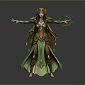 Plant Themed Female Character With Green Leaf Crown And Vine Decorated Outfit