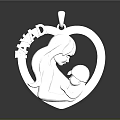 Silver Heart Shaped Fashion Jewelry Pendant With Mother And Child Design And MOM Lettering