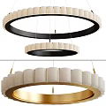 Modern Circular Chandelier Featuring White Fabric Shades and Black Gold Metal Frame