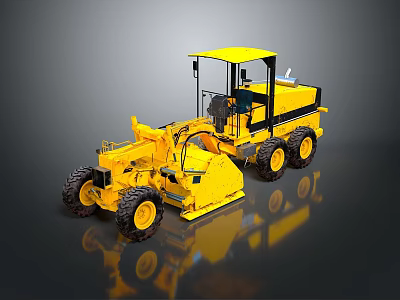 Heavy Duty Yellow Construction Grader Utility Vehicle With Cab And Large Wheels 3d model