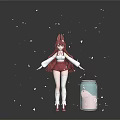 Fantasy Red Haired Fox Girl Character With White Petals Blue Canister And Pink Substance