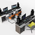 Professional Audio Speakers On Dual Workstations With Mixing Consoles And Monitors