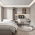 Modern Tatami Bedroom Interior Design With Bed Desk Chair Glass Wardrobe And Storage Shelves