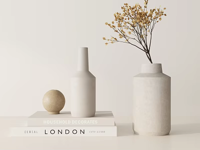 Minimalist Decorative Ornament Set With Sphere Vases Dried Flowers And Books 3d model