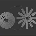 Two Metal Turbine Blades With Radial Arrangement And Circular Central Holes
