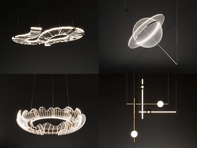 Modern Creative Pendant Lights Featuring Geometric Circular Linear and Petal Shaped Designs 3d model