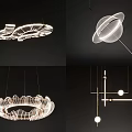 Modern Creative Pendant Lights Featuring Geometric Circular Linear and Petal Shaped Designs 3d model