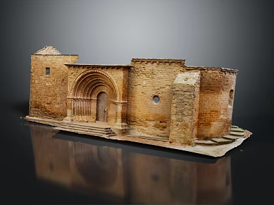 Ancient Architectural Model With Brick Structure Arch Door Windows And Steps 3d model