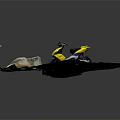 Yellow And Black Scooter Motorcycle Parked Roadside Near Stone Steps And Grass