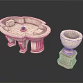 Stone Round Table With Central Hole And Tall Pedestal Planter For Outdoor Decoration