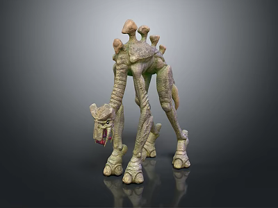 Fantasy Creature 3D Sculpture With Long Neck Spiked Back And Slender Limbs In Standing Pose 3d model