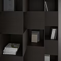 Modern Dark Wood Bookcase Design With Open Shelves And Closed Storage Cabinets