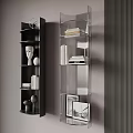 Modern Bookshelves with Black and Glass Design Featuring Books Sculptures and Photo Frames
