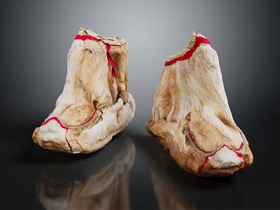 Two Detailed Foot Shaped Carved Sculptures With Red Decorative Lines Design 3d model