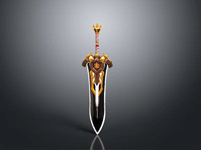Ornate Fantasy Sword With Golden Crown Hilt And Intricate Black Blade Design 3d model